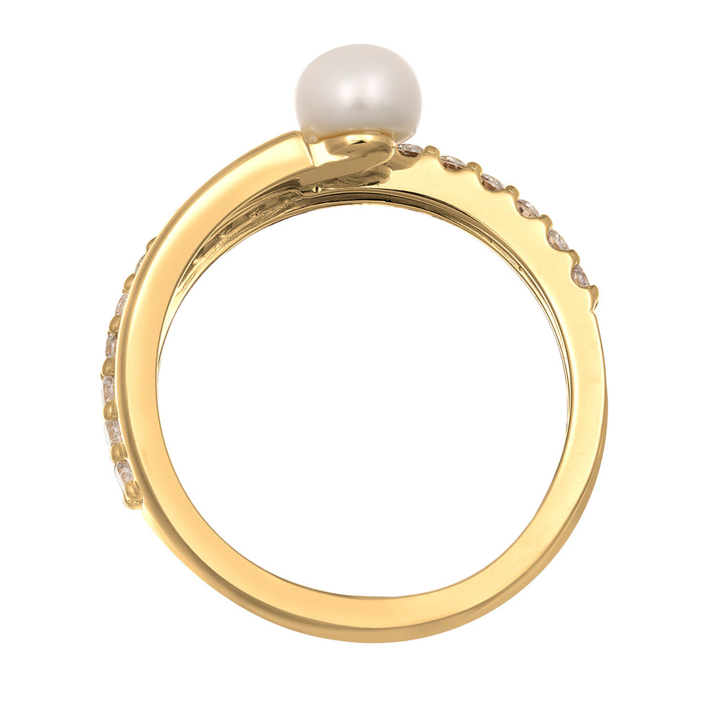 Gold - Elli PREMIUM | Wickelring Elegant | Süßwasserperle, Zirkonia (Weiß) | 925er Sterling Silber Vergoldet