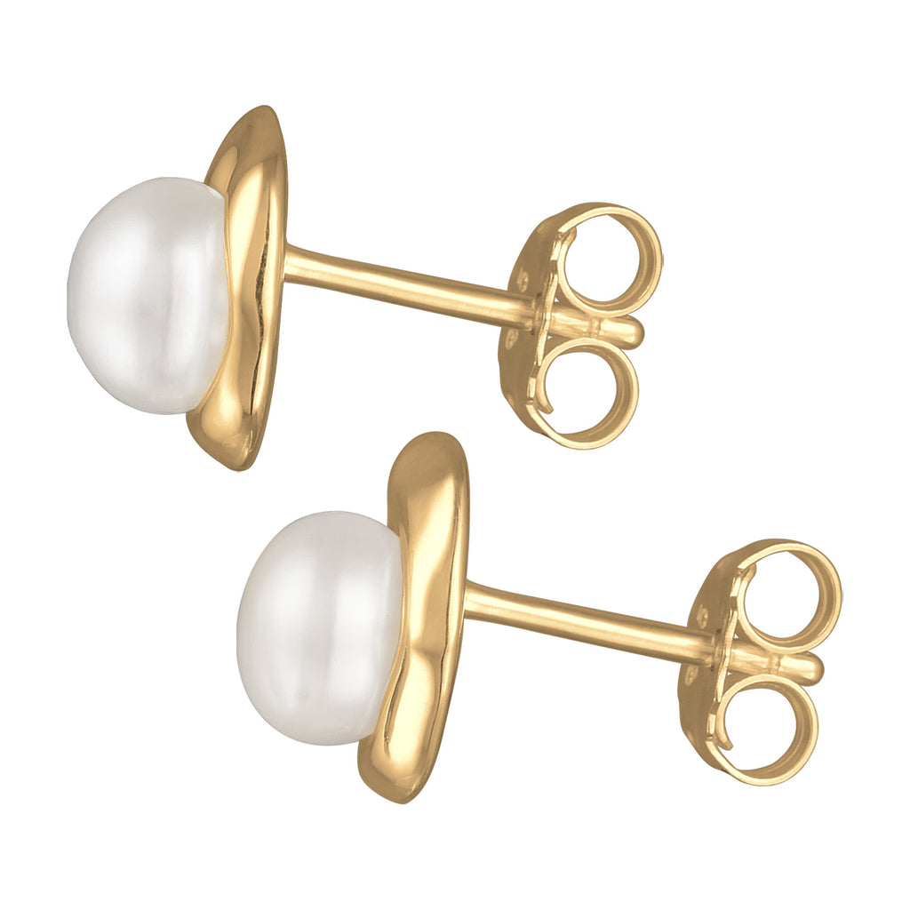 Silber - Elli PREMIUM | Ohrstecker Organic | Süßwasserperle | 925er Sterling Silber Vergoldet