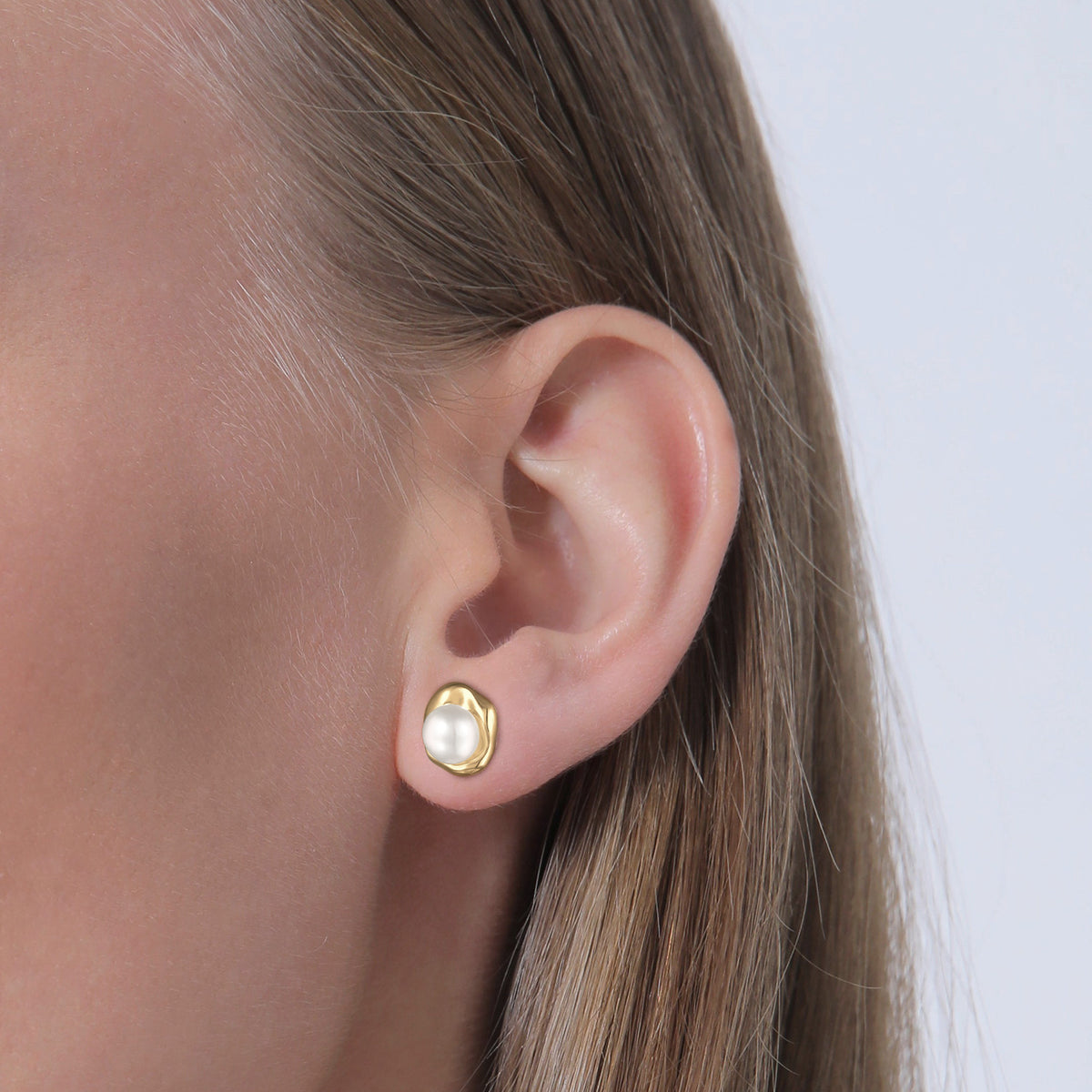 Silber - Elli PREMIUM | Ohrstecker Organic | Süßwasserperle | 925er Sterling Silber Vergoldet