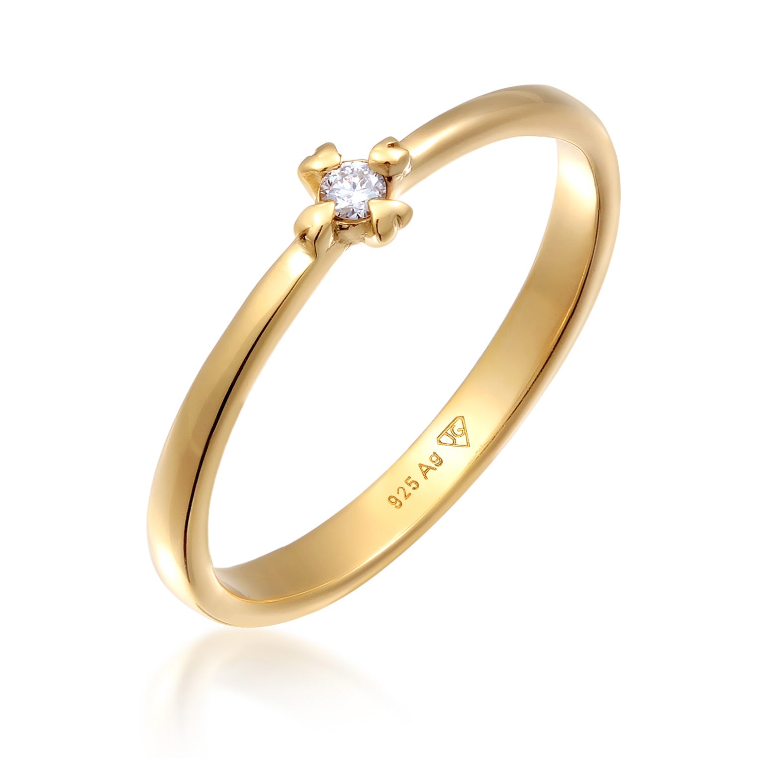 Gold - Elli DIAMONDS | Verlobungsring Herz | Diamant ( Weiß, 0.03 ct ) | 925er Sterling Silber Vergoldet