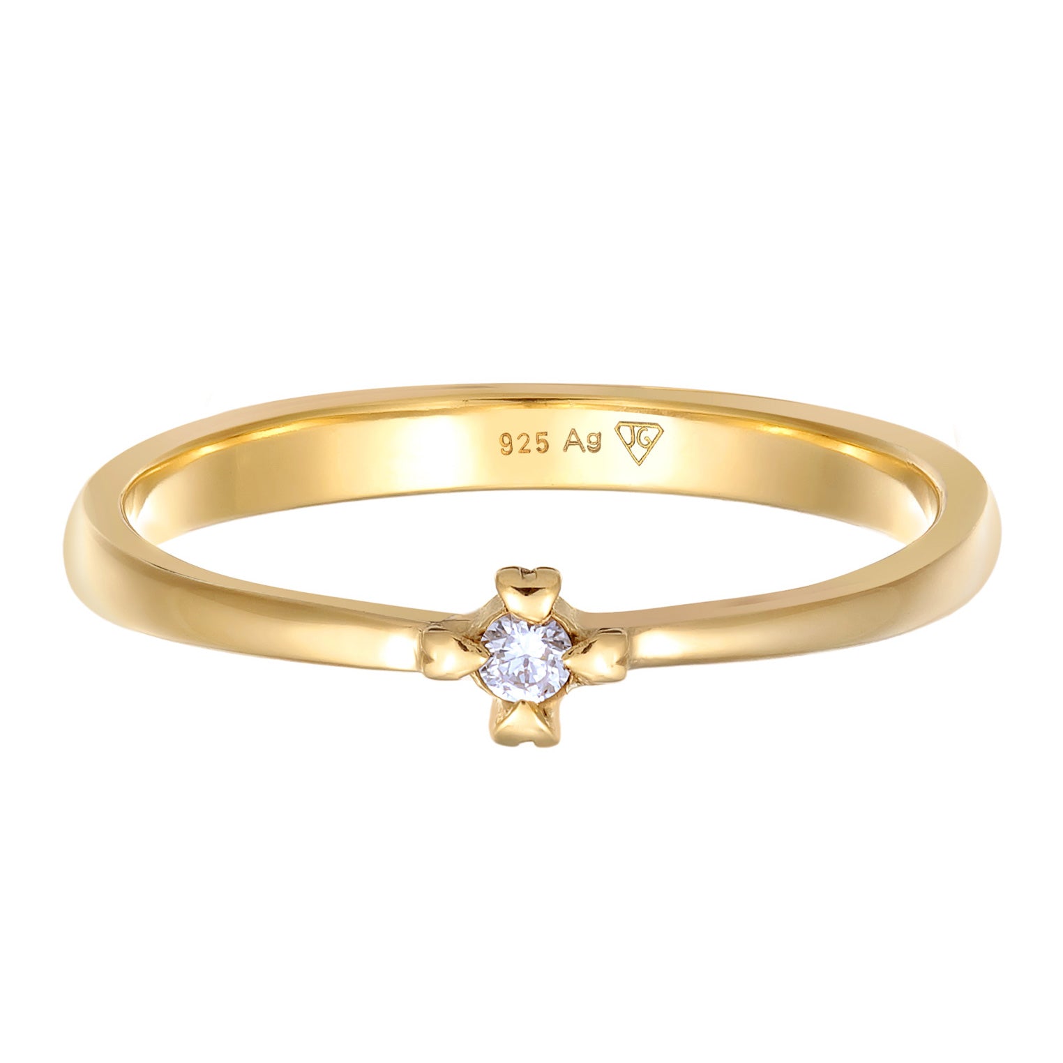 Gold - Elli DIAMONDS | Verlobungsring Herz | Diamant ( Weiß, 0.03 ct ) | 925er Sterling Silber Vergoldet