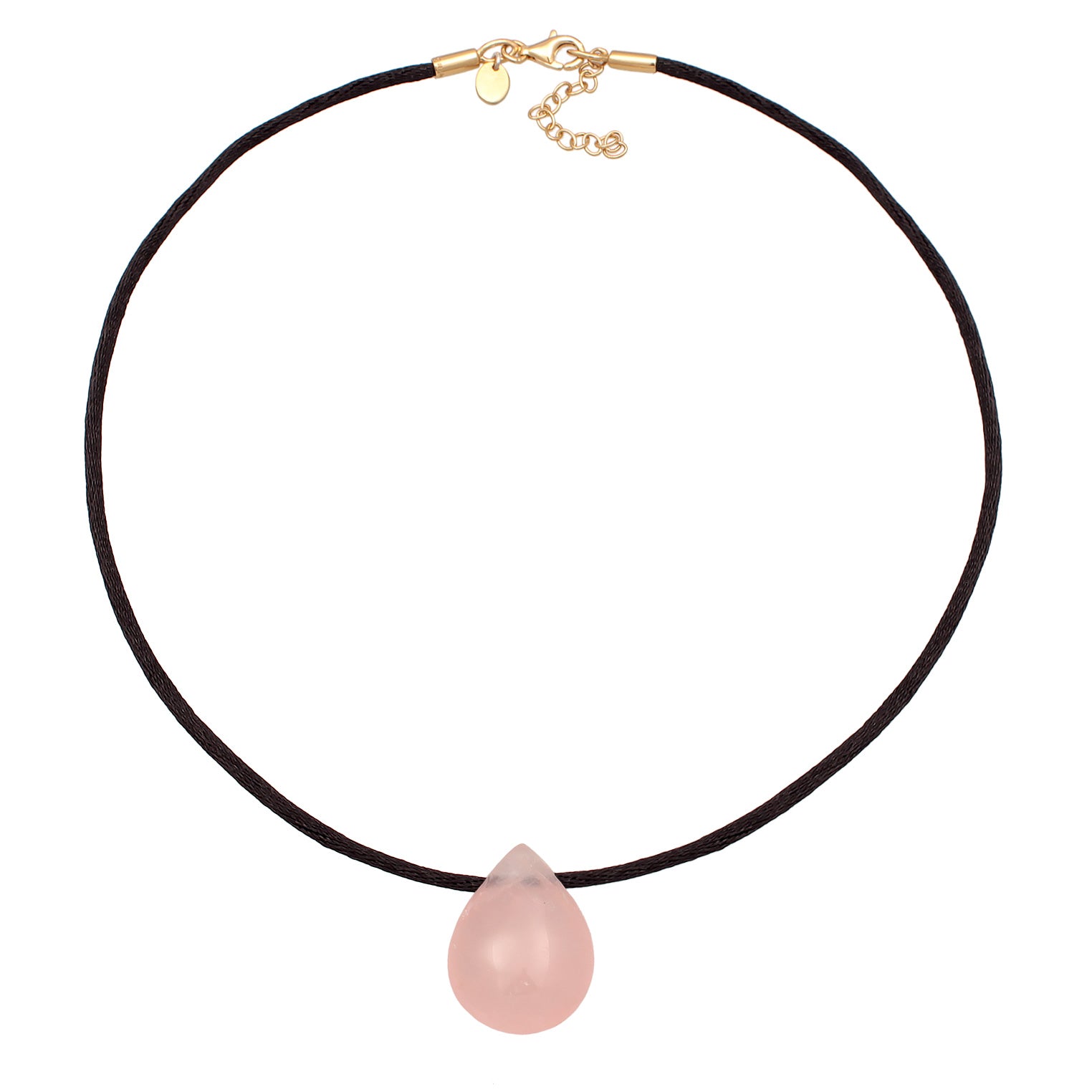 Rosa - Elli PREMIUM | Choker Tropfen | Satin, Quarz (Rosa) | 925er Sterling Silber Vergoldet