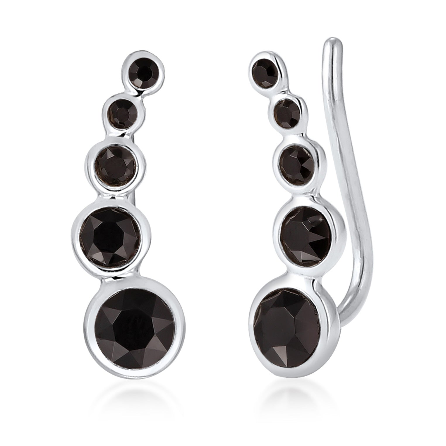 Schwarz - Elli | Earclimber | Kristall (Schwarz) | 925er Sterling Silber