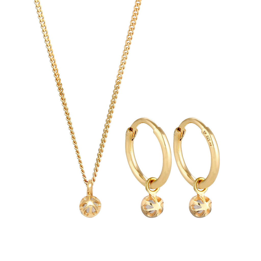 Gold - Elli PREMIUM | Schmuckset Solitär | Mondstein (Rosa) | 925er Sterling Silber Vergoldet