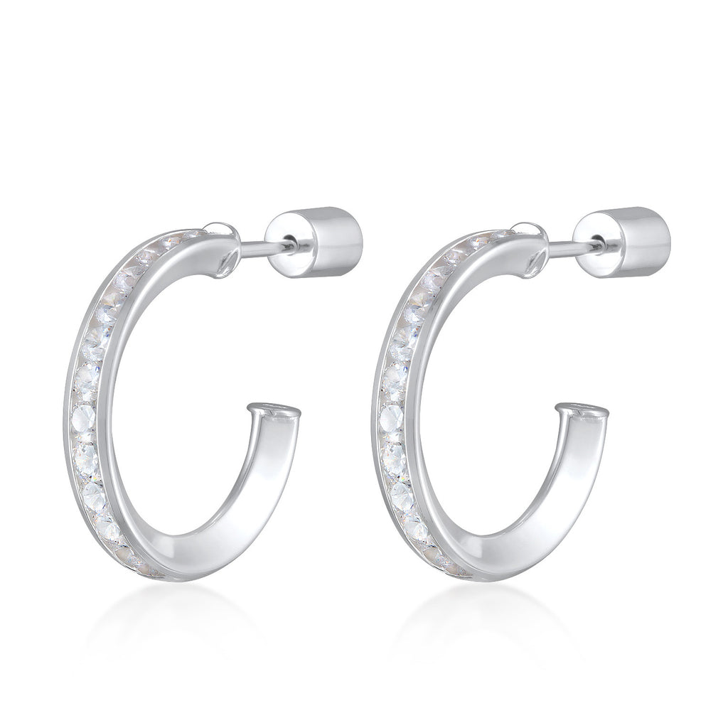 Silber - Elli | Halbcreolen Stecker | Zirkonia (Weiß) | 925er Sterling Silber