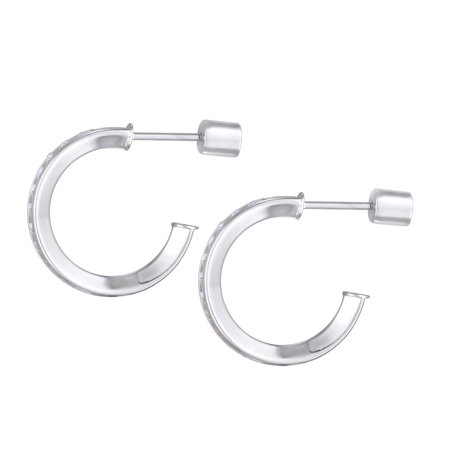 Silber - Elli | Halbcreolen Stecker | Zirkonia (Weiß) | 925er Sterling Silber