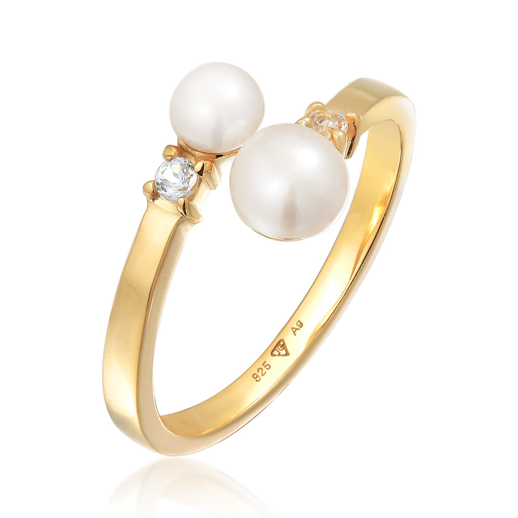 Gold - Elli PREMIUM | Wickelring Offen | Süßwasserzuchtperle | 925er Sterling Silber Vergoldet