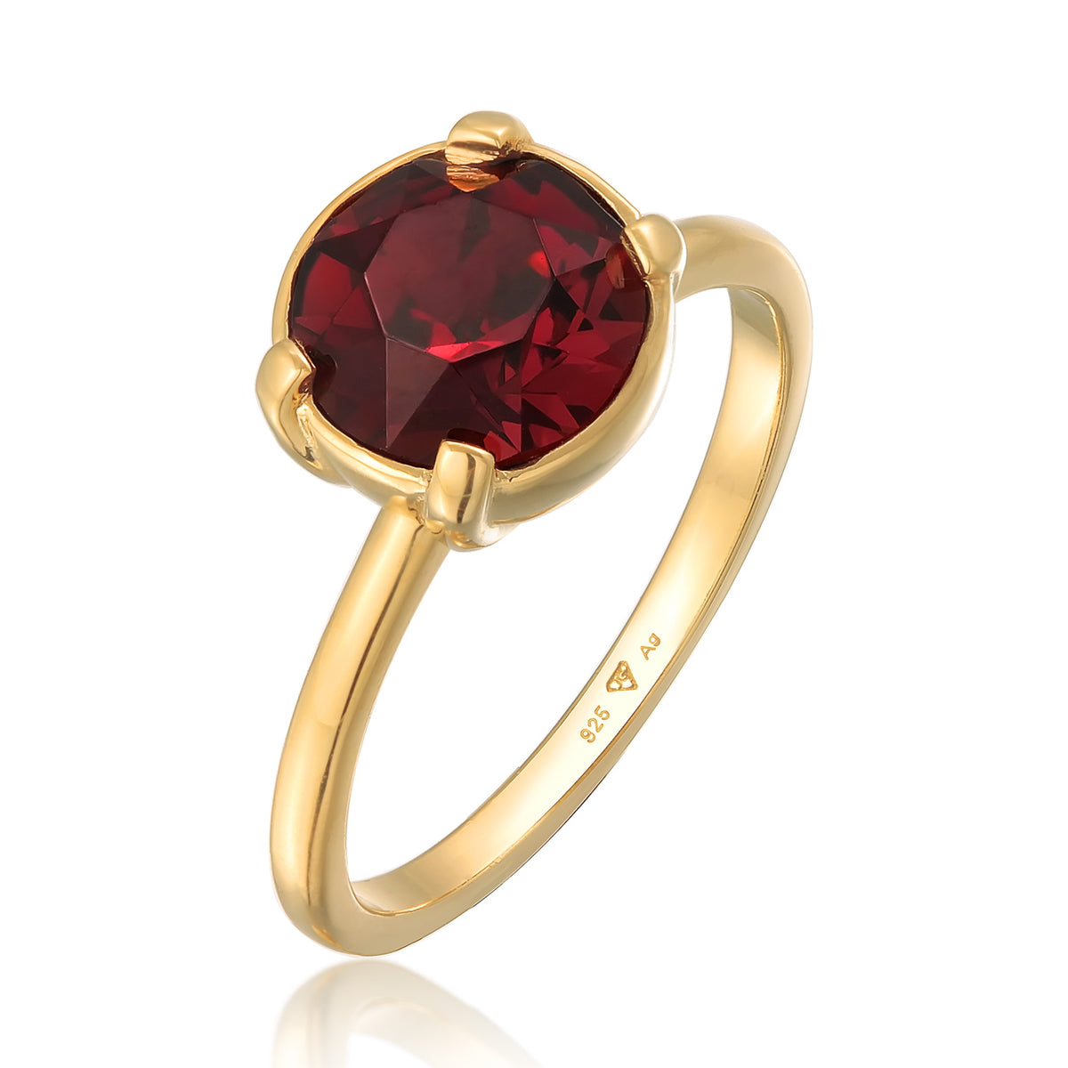 Rot - Elli | Solitär-Ring | Kristall (Dunkelrot) | 925er Sterling Silber Vergoldet
