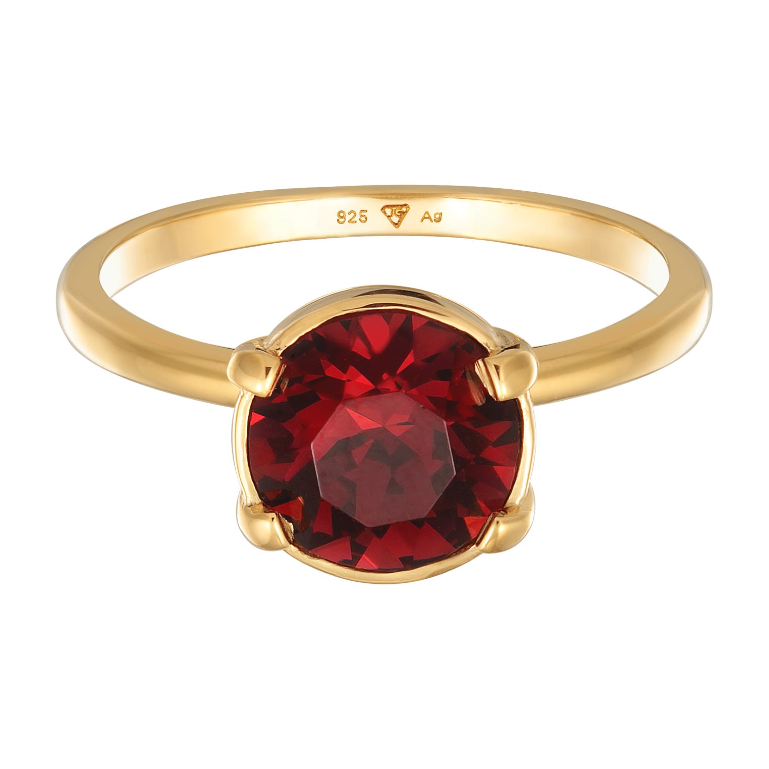 Rot - Elli | Solitär-Ring | Kristall (Dunkelrot) | 925er Sterling Silber Vergoldet
