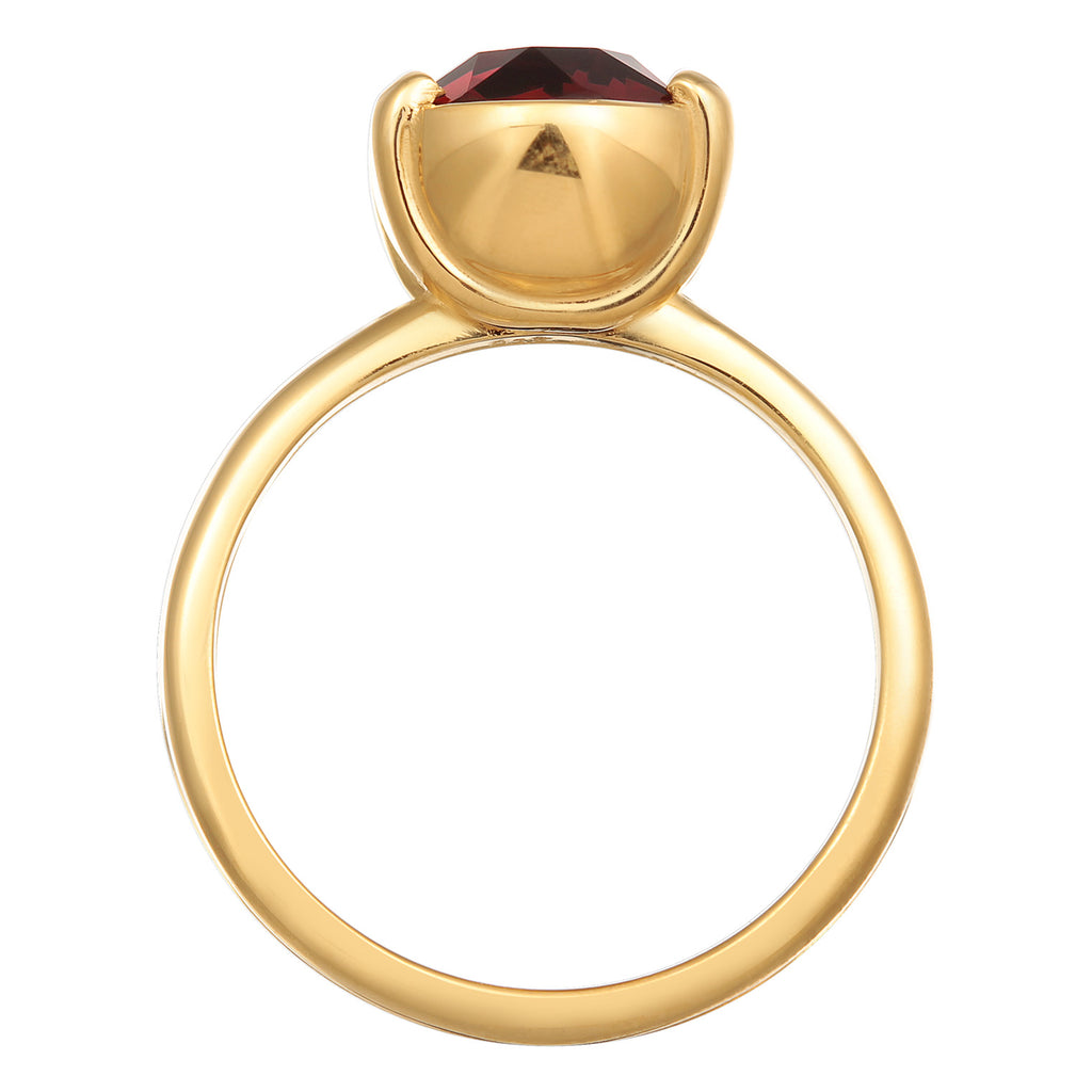 Rot - Elli | Solitär-Ring | Kristall (Dunkelrot) | 925er Sterling Silber Vergoldet