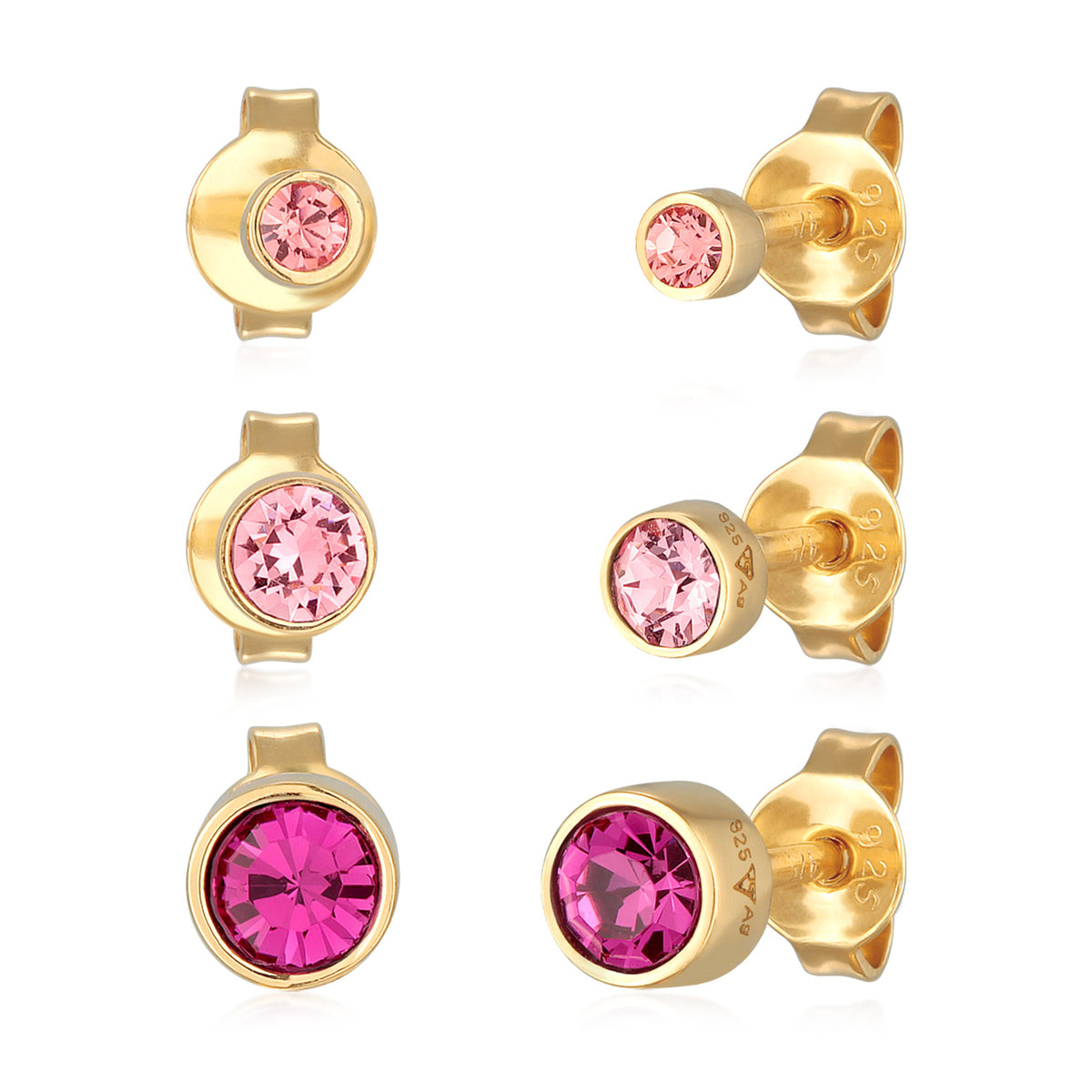 Pink - Elli | Ohrsteckerset Basic | Kristallen (Rosa) | 925er Sterling Silber Vergoldet