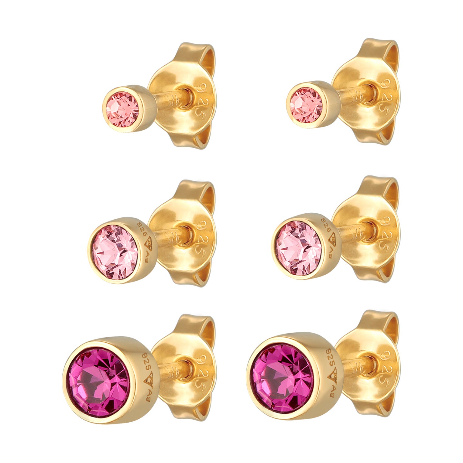 Pink - Elli | Ohrsteckerset Basic | Kristallen (Rosa) | 925er Sterling Silber Vergoldet