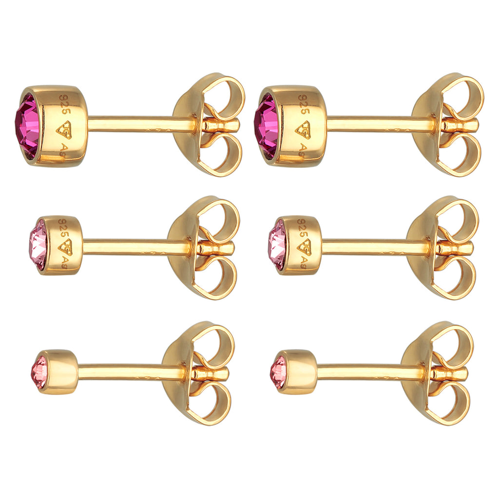 Pink - Elli | Ohrsteckerset Basic | Kristallen (Rosa) | 925er Sterling Silber Vergoldet
