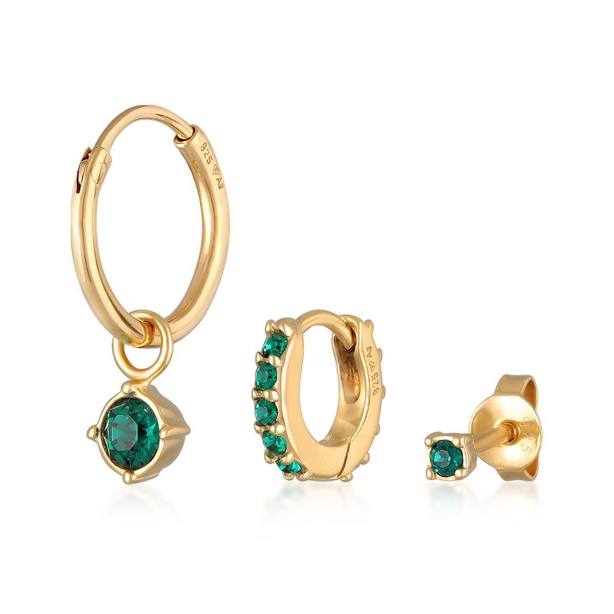 Gold - Elli | Ohrringset Basic | Kristalle (Grün) | 925er Sterling Silber vergoldet