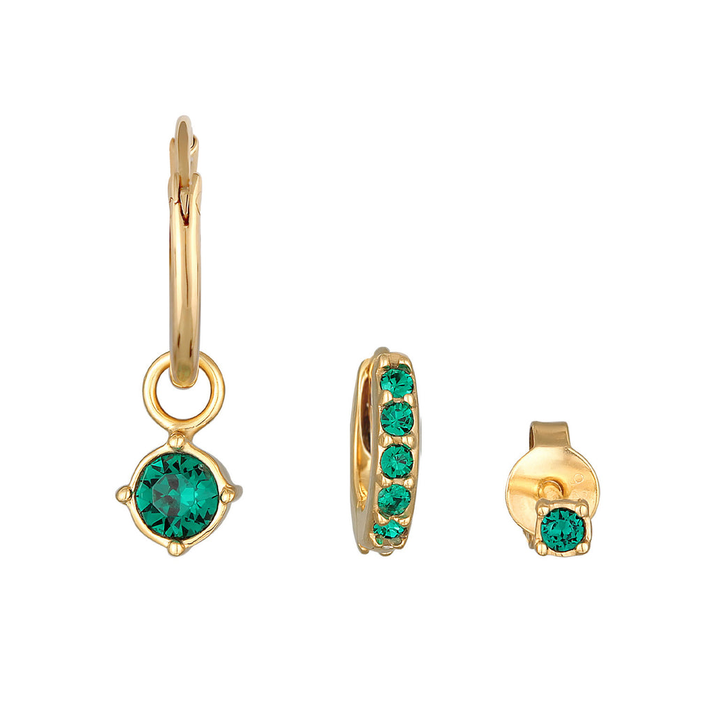 Gold - Elli | Ohrringset Basic | Kristalle (Grün) | 925er Sterling Silber vergoldet