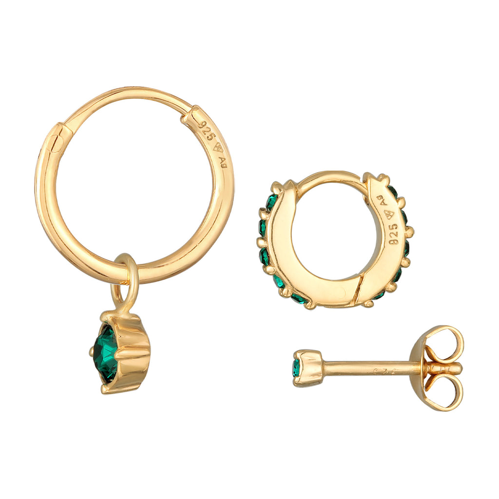 Gold - Elli | Ohrringset Basic | Kristalle (Grün) | 925er Sterling Silber vergoldet