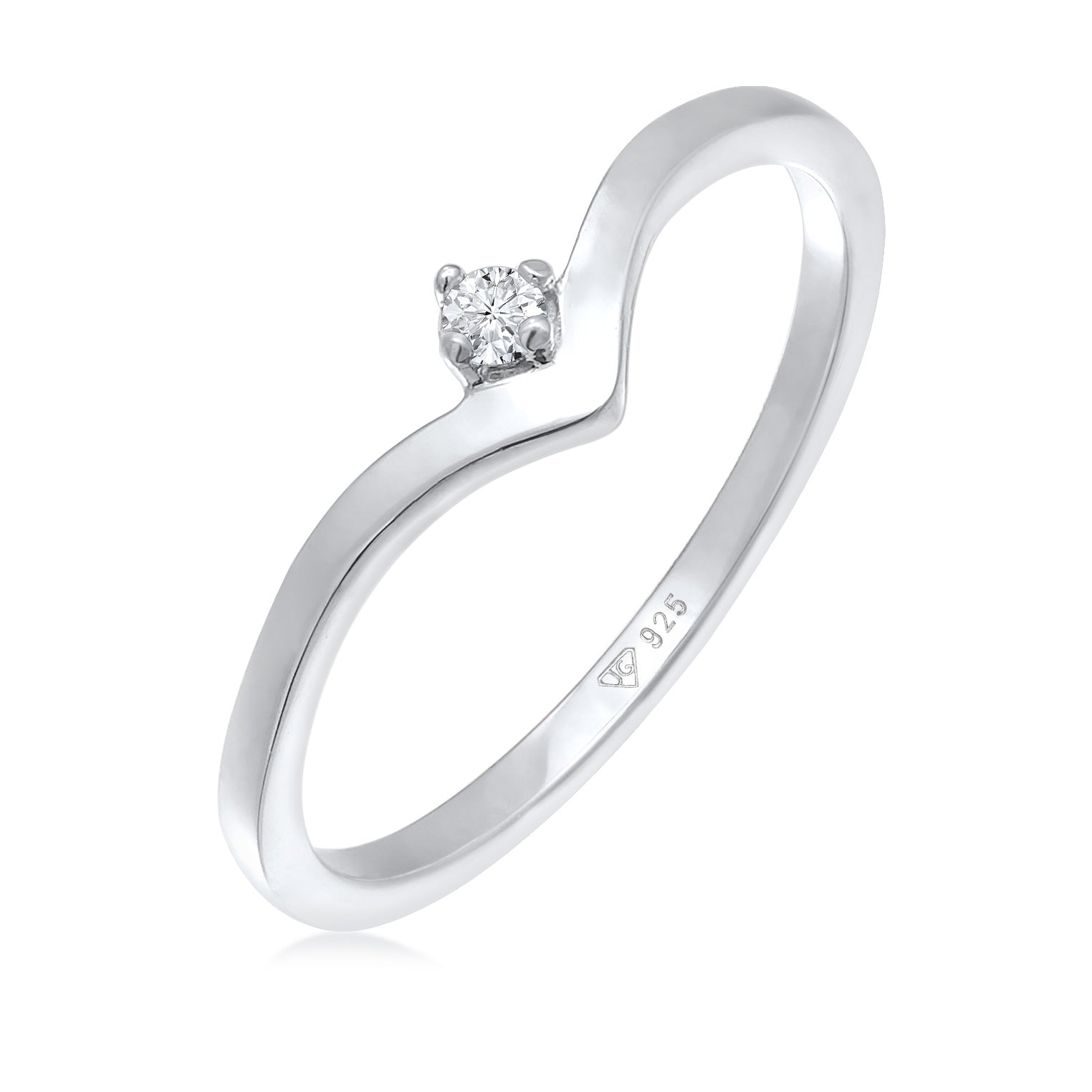 Silber - Elli DIAMONDS | Verlobungsring V-Form | Diamant (Weiß, 0.035) | 925er Sterling Silber