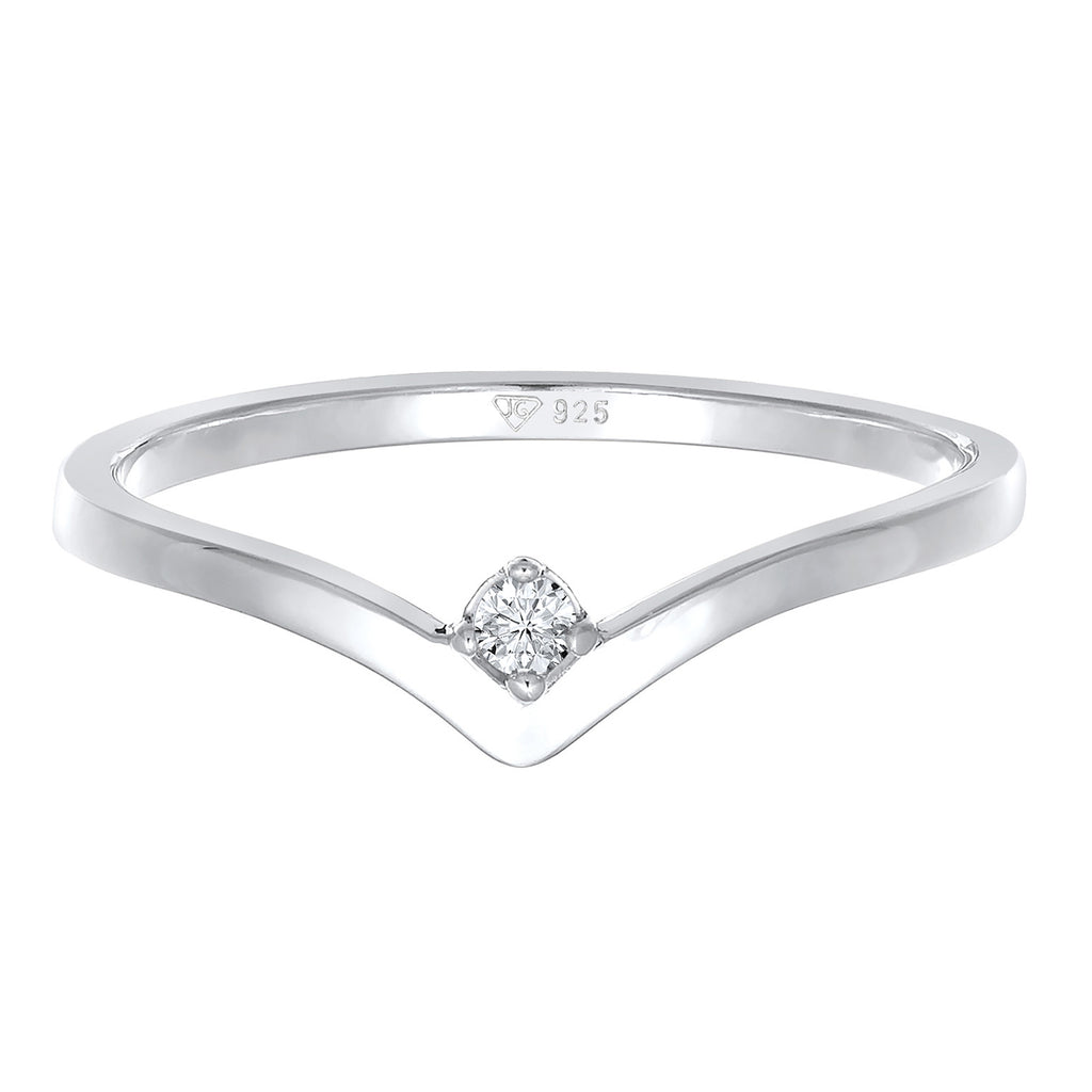 Silber - Elli DIAMONDS | Verlobungsring V-Form | Diamant (Weiß, 0.035) | 925er Sterling Silber