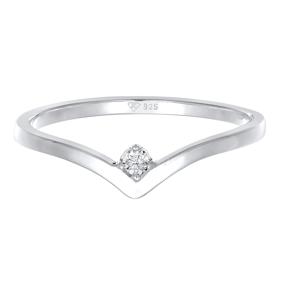 Silber - Elli DIAMONDS | Verlobungsring V-Form | Diamant (Weiß, 0.035) | 925er Sterling Silber