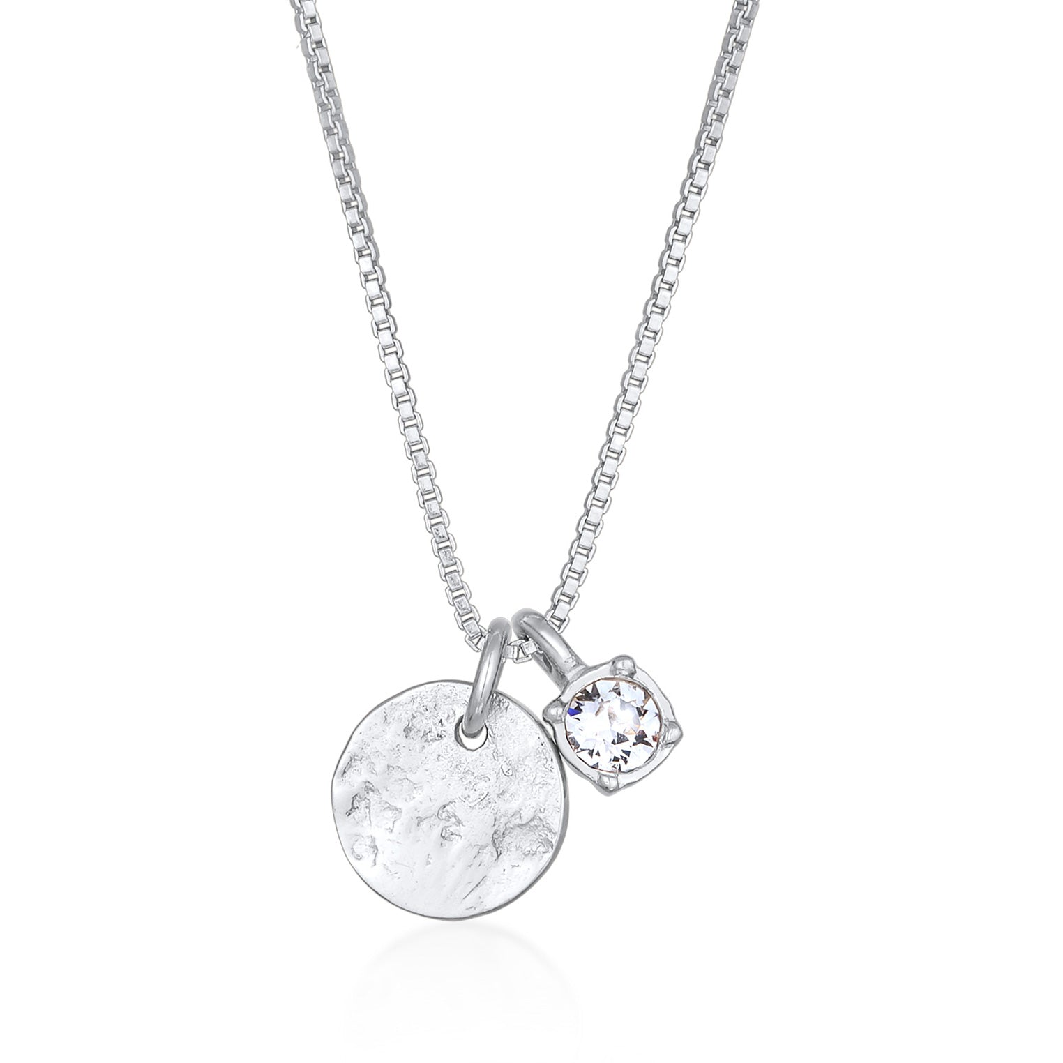 Silber - Elli | Solitär-Halskette Plättchen Anhänger | Mit Kristallen von Swarovski® (Weiß) | 925er Sterling Silber Vergoldet