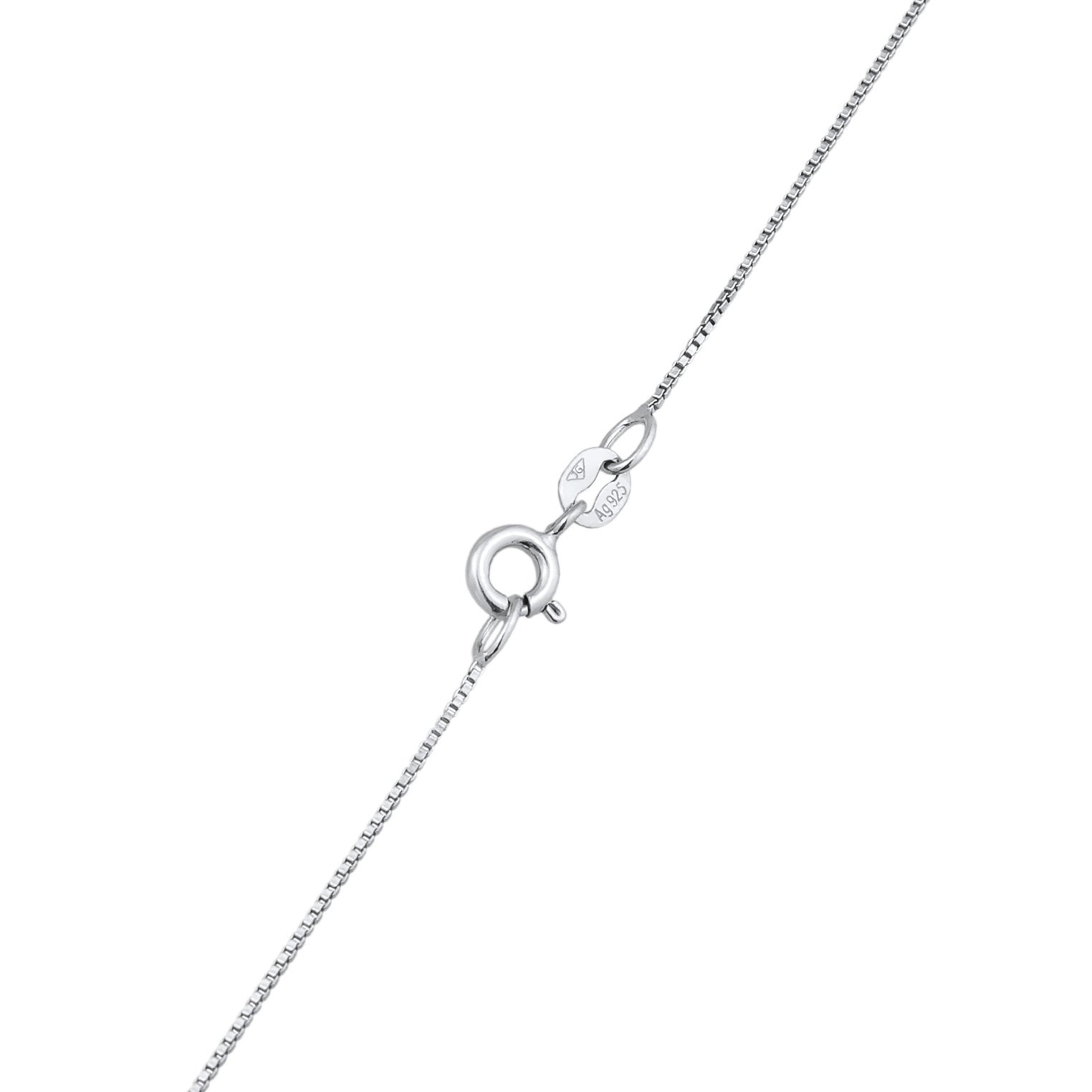 Silber - Elli | Solitär-Halskette Plättchen Anhänger | Glaskristall (Weiß) | 925er Sterling Silber Vergoldet