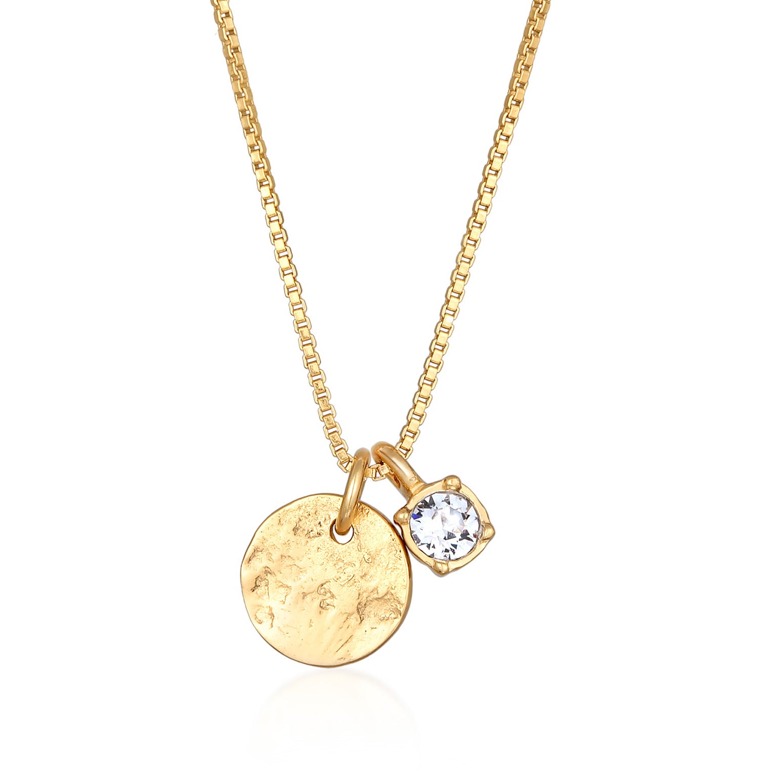 Gold - Elli | Solitär-Halskette Plättchen Anhänger | Mit Kristallen von Swarovski® (Weiß) | 925er Sterling Silber