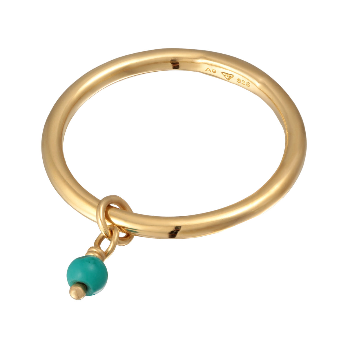 Gold - Elli | Stapelring Anhänger Perle | Howlith (Türkis) | 925er Sterling Silber Vergoldet