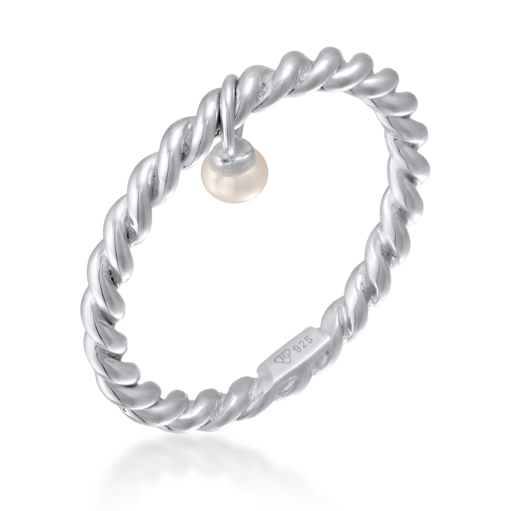 Silber - Elli | Stapelring Anhänger | Süßwasserzuchtperle | 925er Sterling Silber