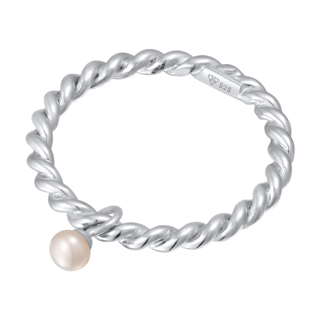 Silber - Elli | Stapelring Anhänger | Süßwasserzuchtperle | 925er Sterling Silber