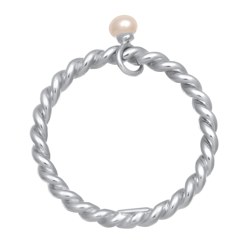 Silber - Elli | Stapelring Anhänger | Süßwasserzuchtperle | 925er Sterling Silber