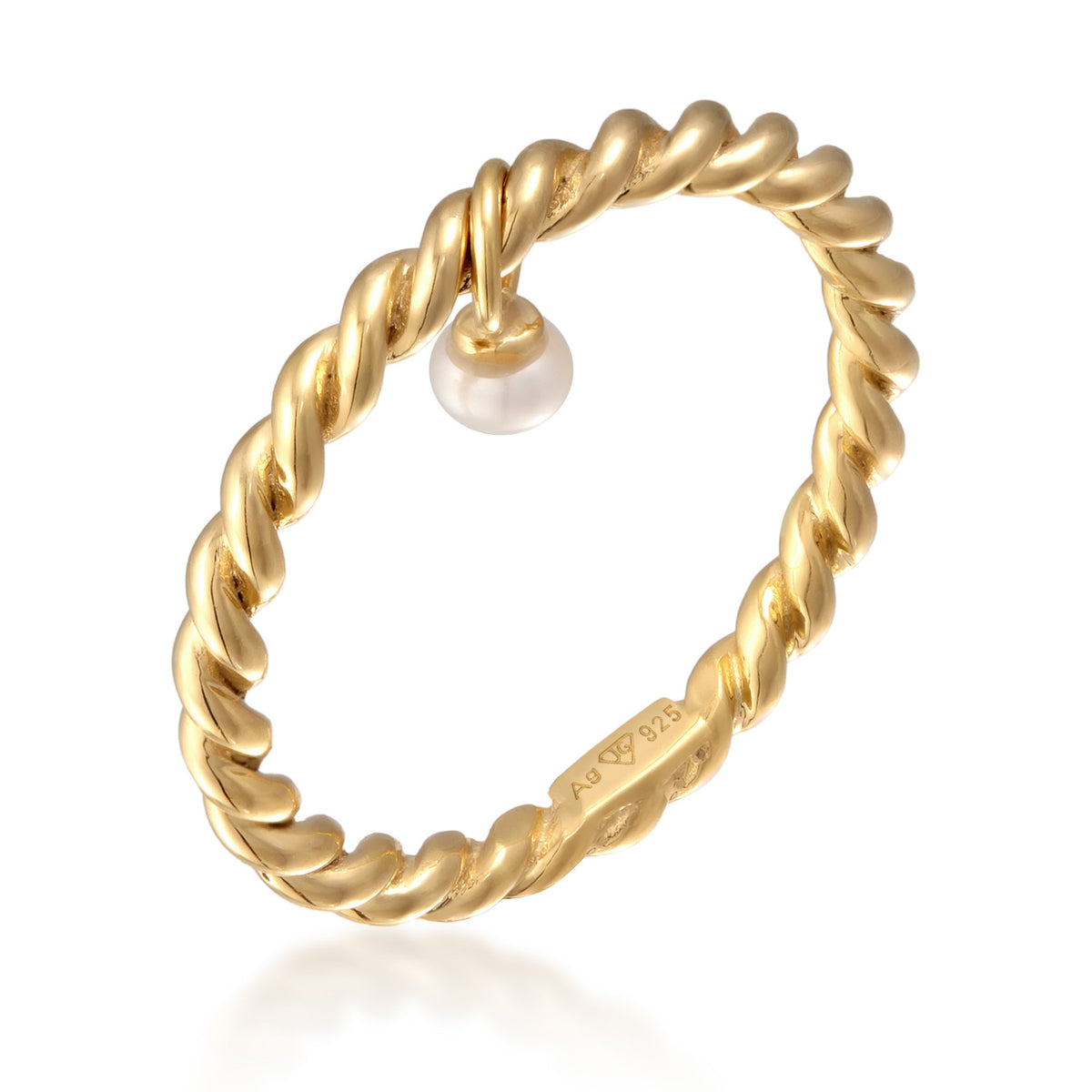 Gold - Elli | Stapelring Anhänger | Süßwasserzuchtperle | 925er Sterling Silber Vergoldet