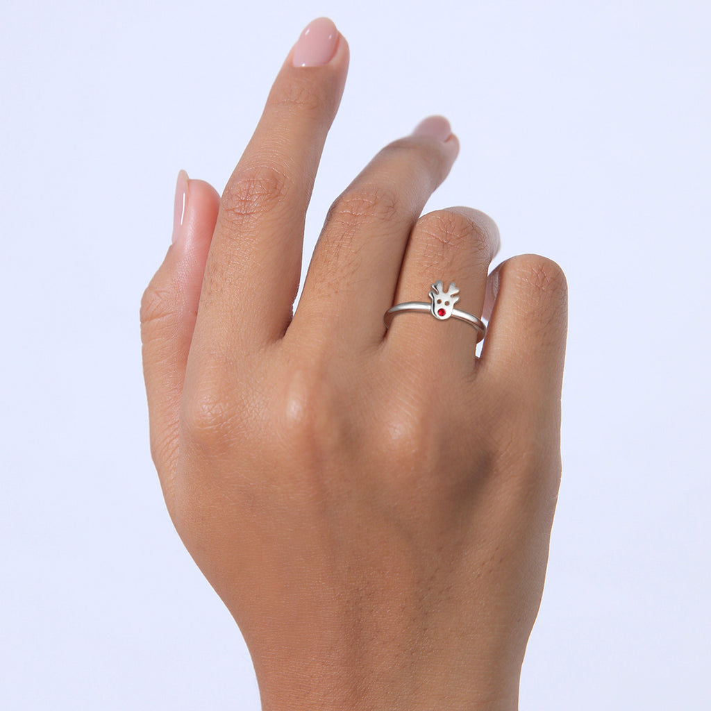 Silber - Elli | Ring Rentier | Mit Kristallen von Swarovski® (Rot) | 925er Sterling Silber