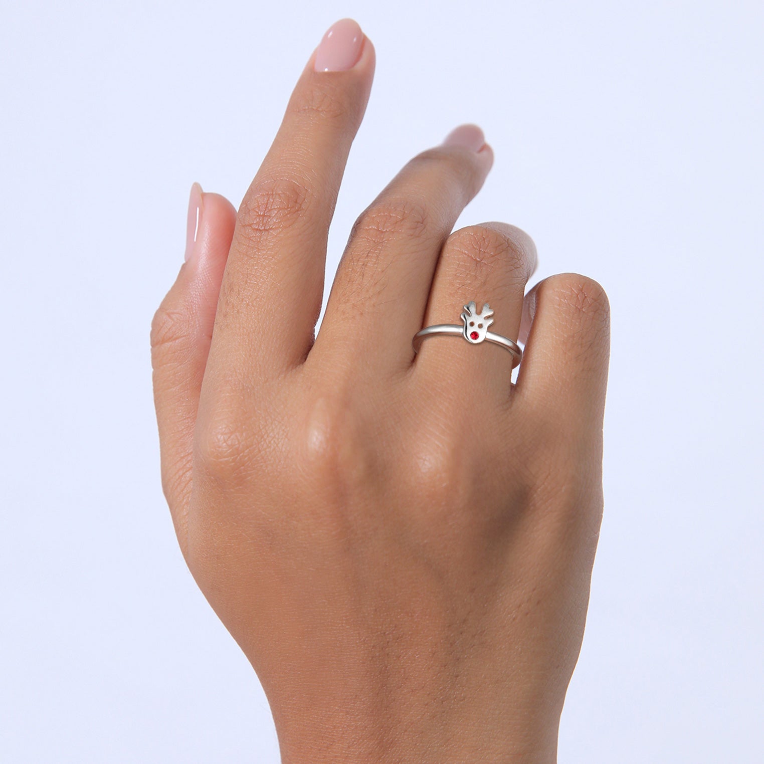 Silber - Elli | Ring Rentier | Mit Kristallen von Swarovski® (Rot) | 925er Sterling Silber