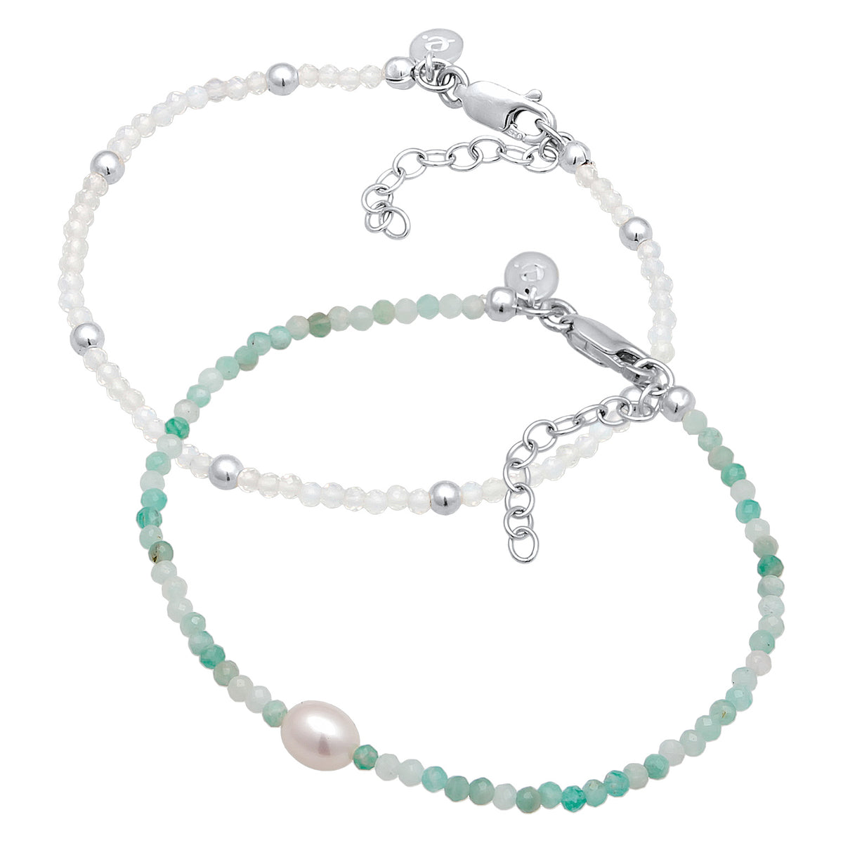 Silber - Elli PREMIUM | ArmbandSet Perlen | Mondstein, Süßwasserzuchtperle | 925er Sterling Silber