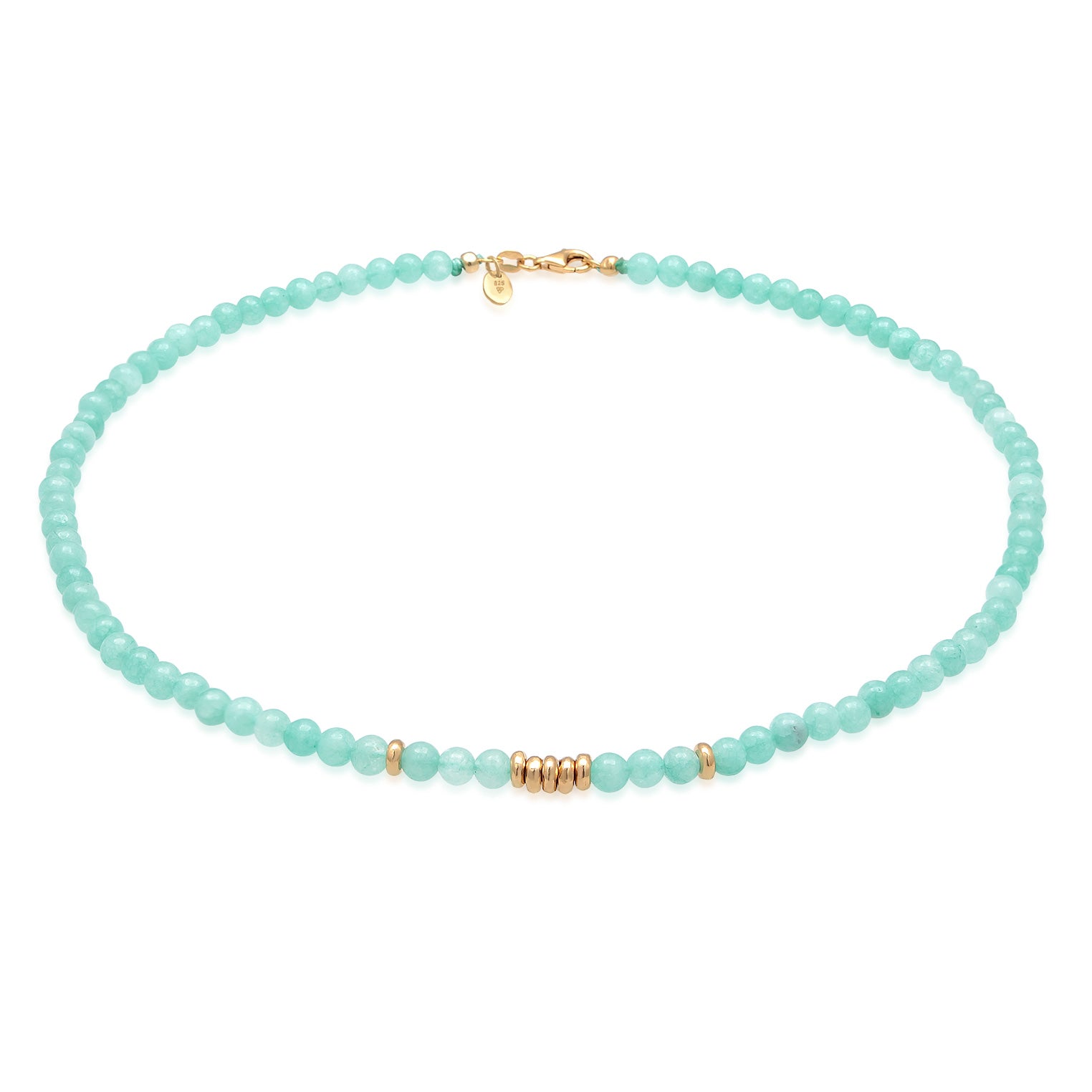 Türkis - Elli PREMIUM | Halskette Beads | Amazonit | 925er Sterling Silber Vergoldet