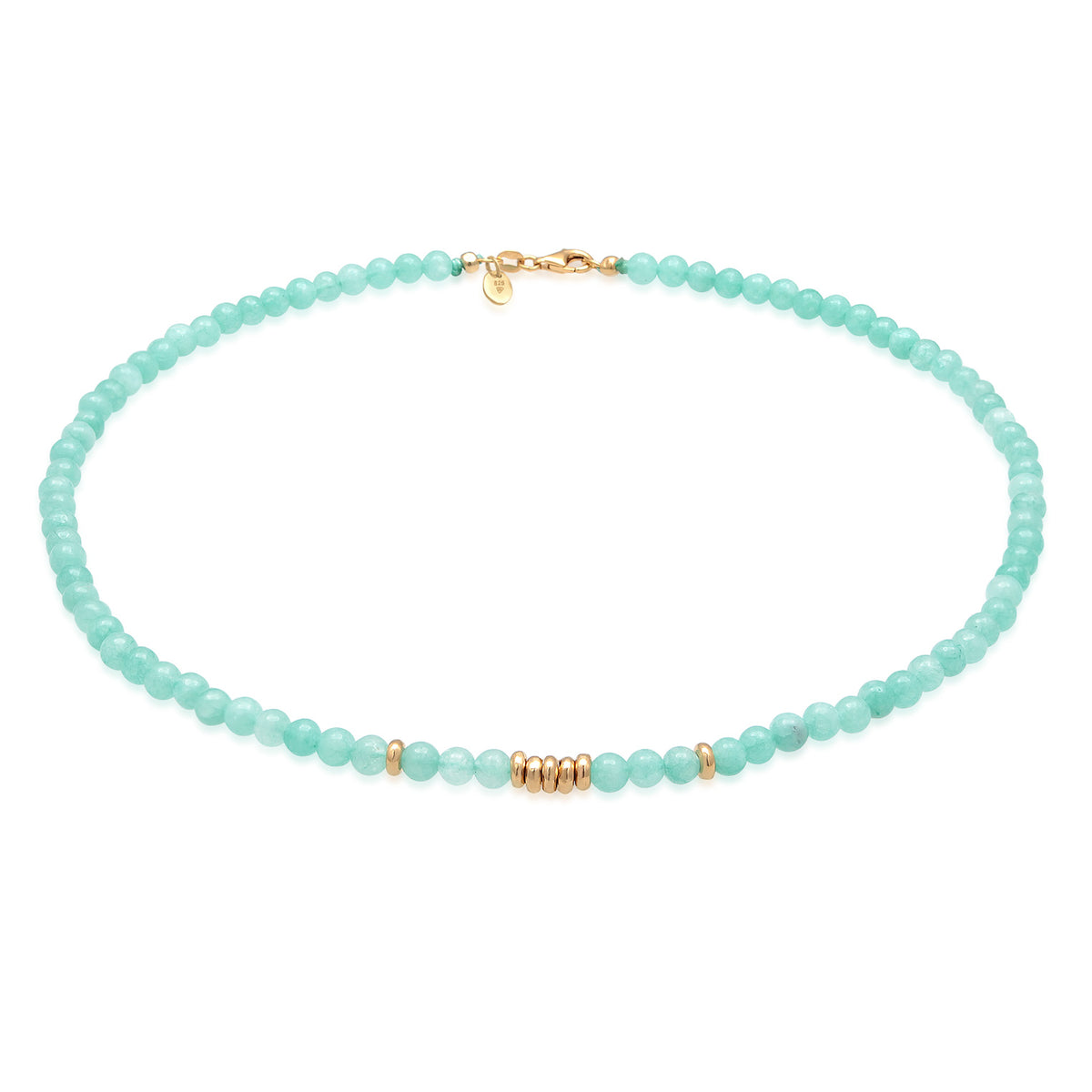 Türkis - Elli PREMIUM | Halskette Beads | Amazonit | 925er Sterling Silber Vergoldet