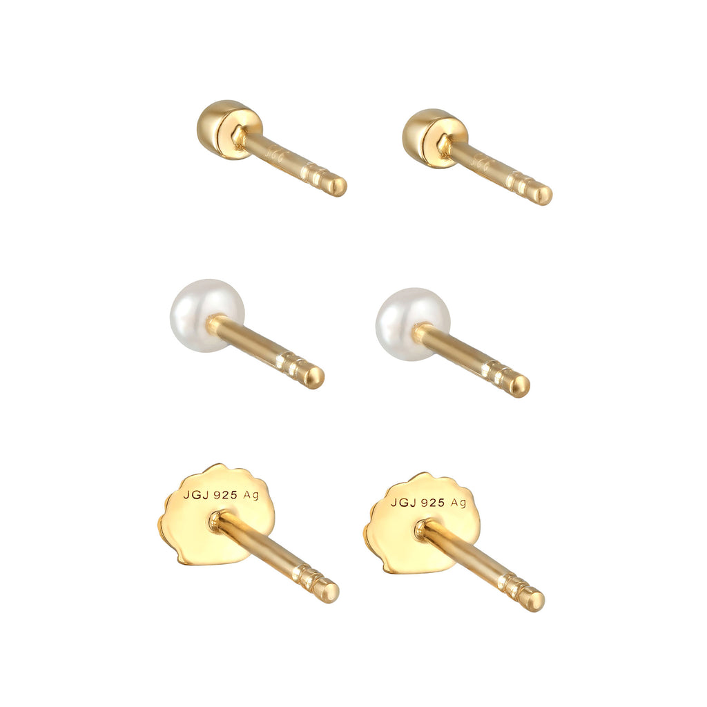 Gold - Elli | OhrsteckerSet Muschel | Süßwasserzuchtperle, Kristall (Blau) | 925er Sterling Silber Vergoldet