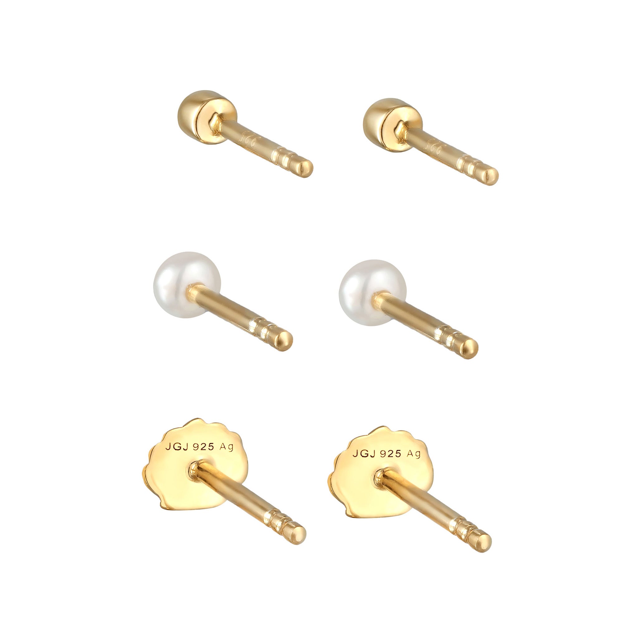 Gold - Elli | OhrsteckerSet Muschel | Süßwasserzuchtperle, Kristall (Blau) | 925er Sterling Silber Vergoldet