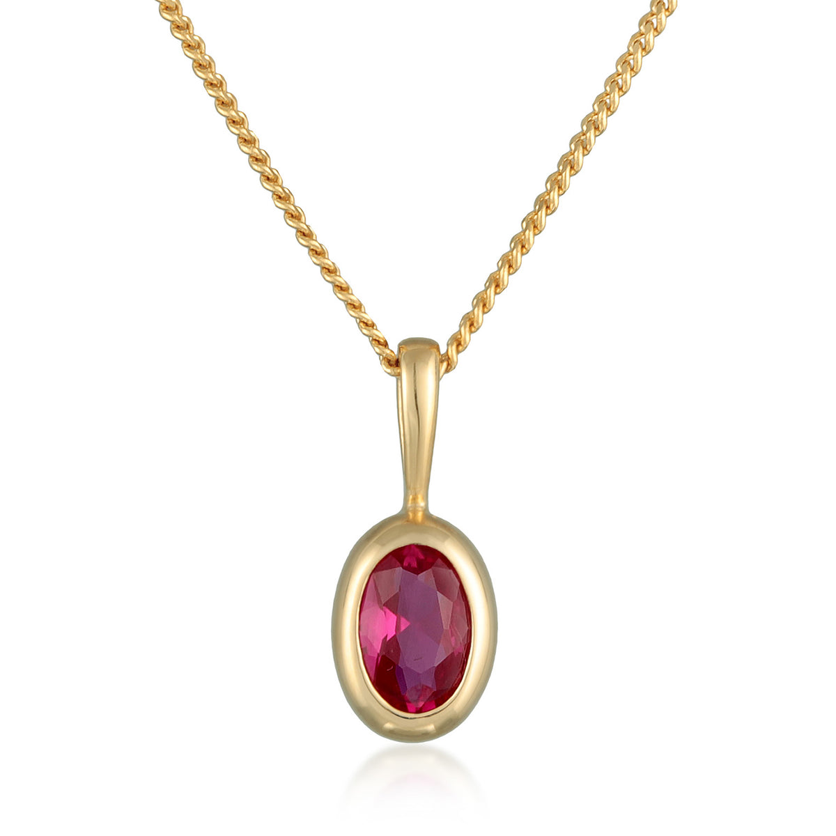 Gold - Elli PREMIUM | Halskette Anhänger Oval | Synth. Rubin (Rot) | 375er Gelbgold