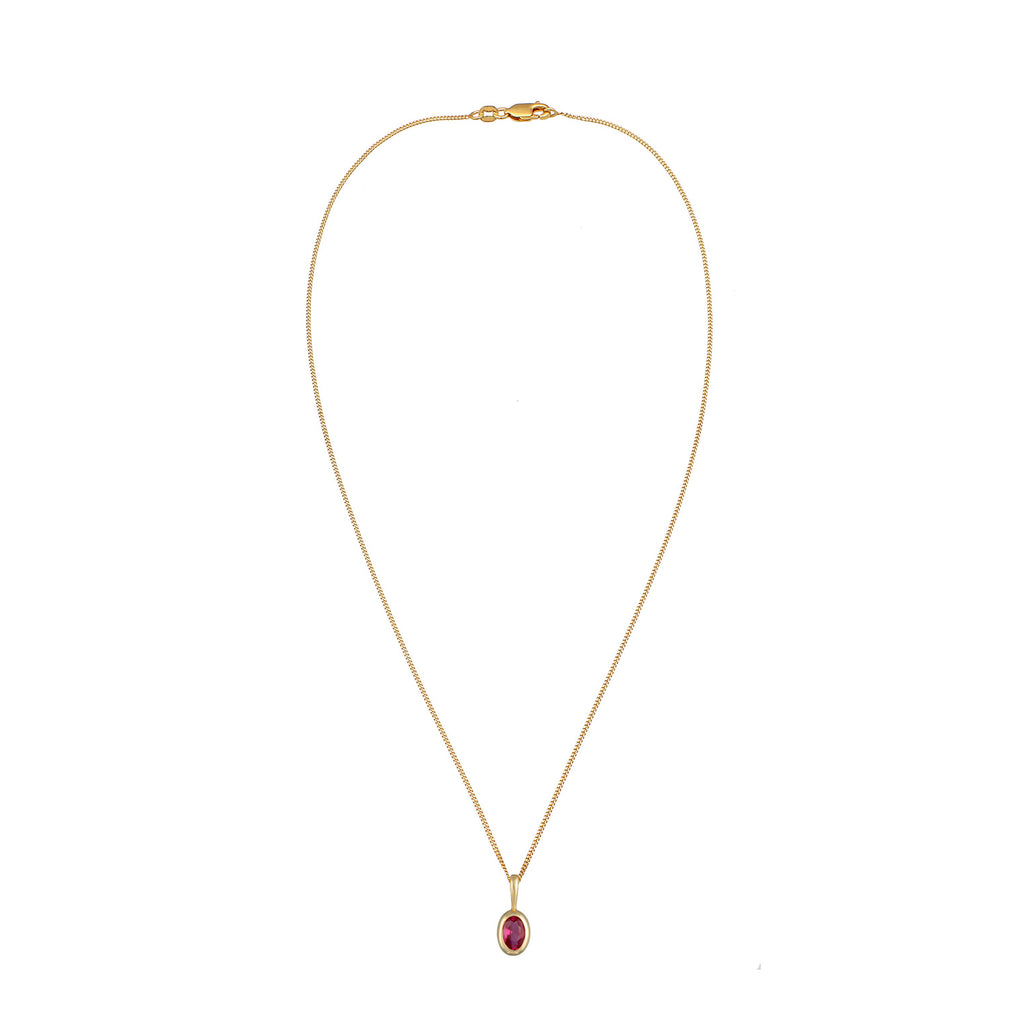 Gold - Elli PREMIUM | Halskette Anhänger Oval | Synth. Rubin (Rot) | 375er Gelbgold