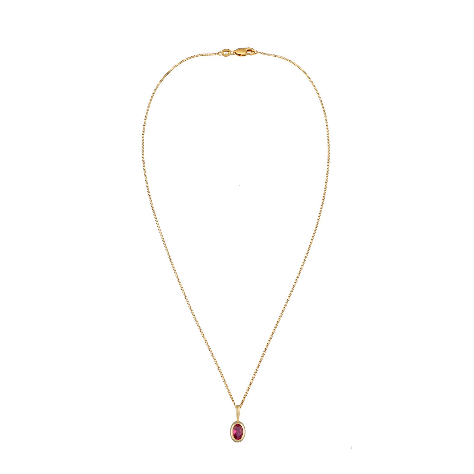 Gold - Elli PREMIUM | Halskette Anhänger Oval | Synth. Rubin (Rot) | 375er Gelbgold
