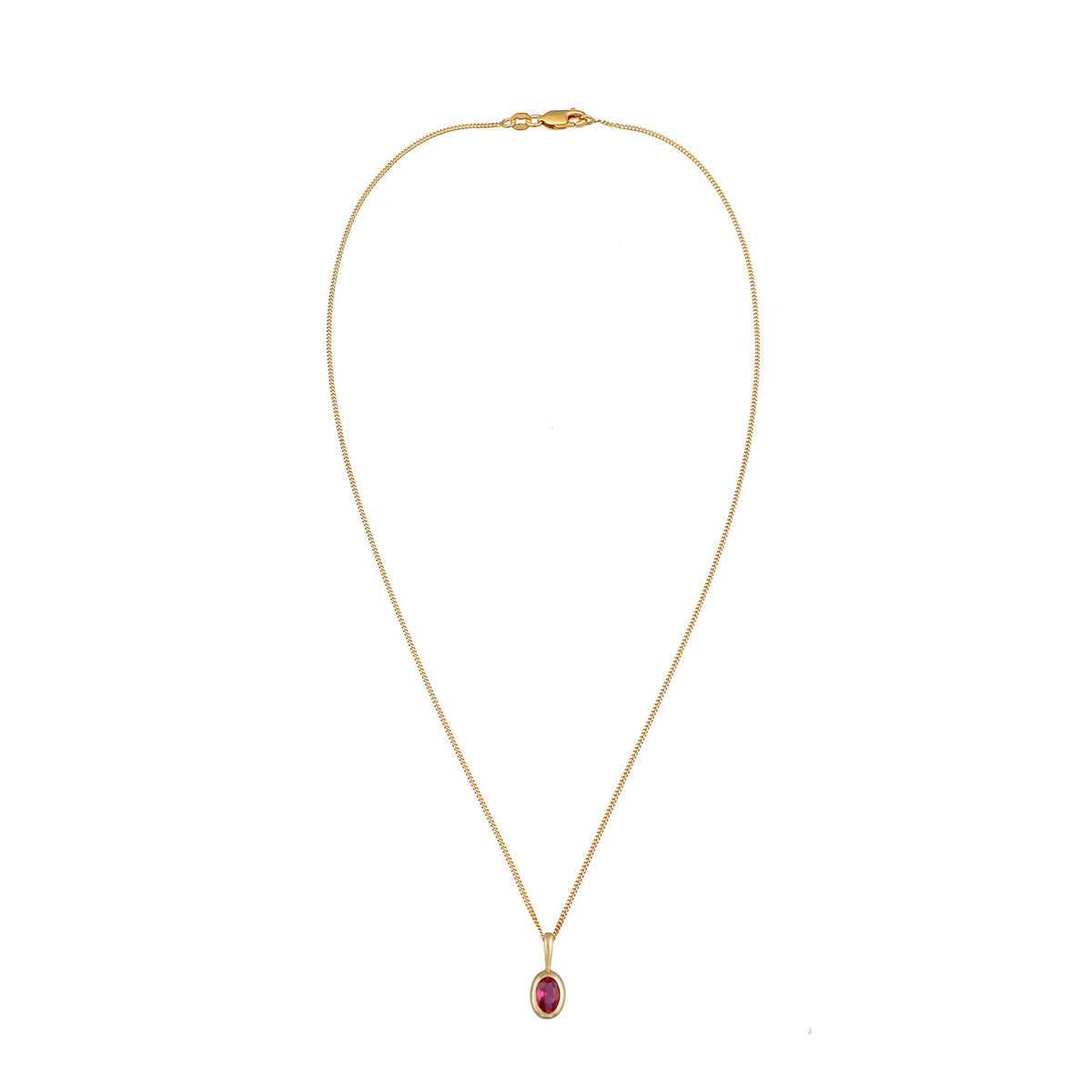 Gold - Elli PREMIUM | Halskette Anhänger Oval | Synth. Rubin (Rot) | 375er Gelbgold
