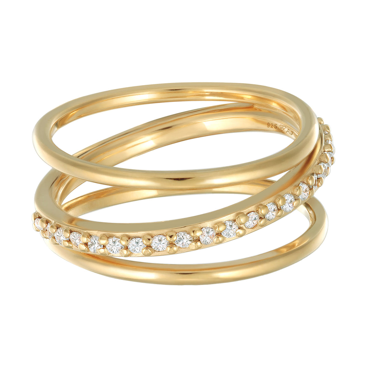 Gold - Elli | Wickelring | Zirkonia (Weiß) | 925er Sterling Silber Vergoldet