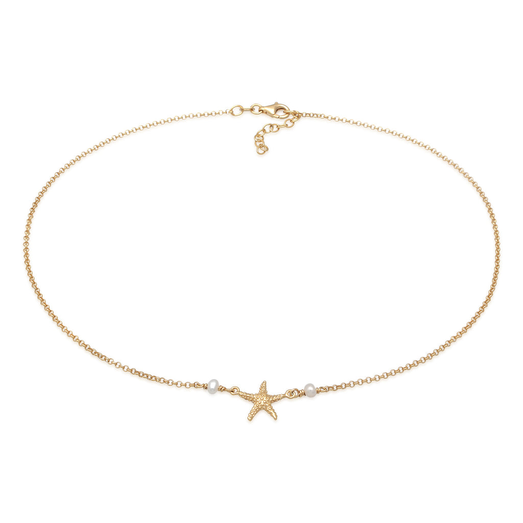 Gold - Elli | Choker Seestern | Süßwasserzuchtperle | 925er Sterling Silber Vergoldet