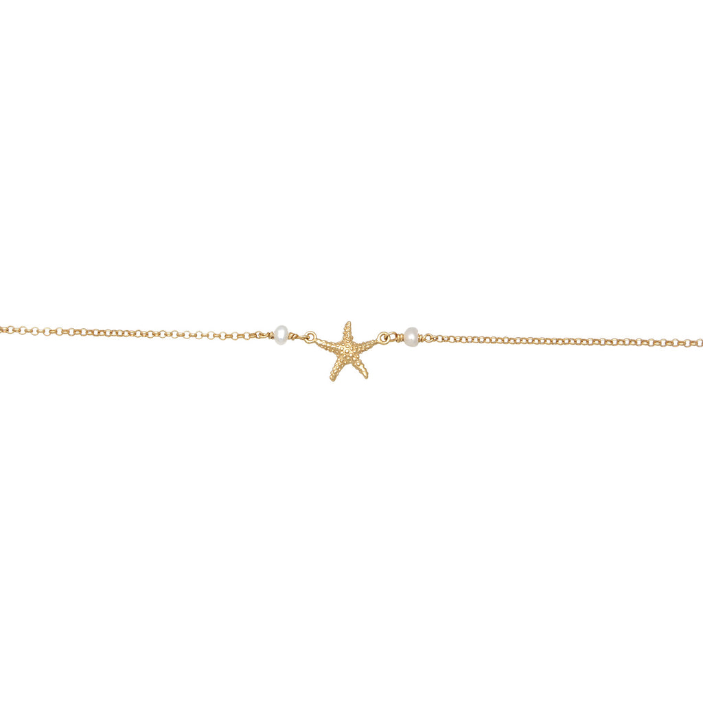 Gold - Elli | Choker Seestern | Süßwasserzuchtperle | 925er Sterling Silber Vergoldet