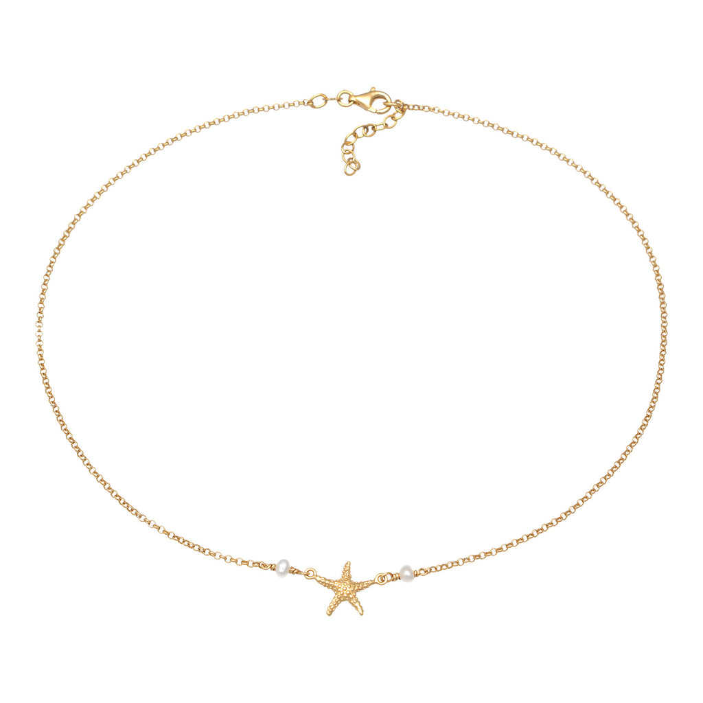 Gold - Elli | Choker Seestern | Süßwasserzuchtperle | 925er Sterling Silber Vergoldet