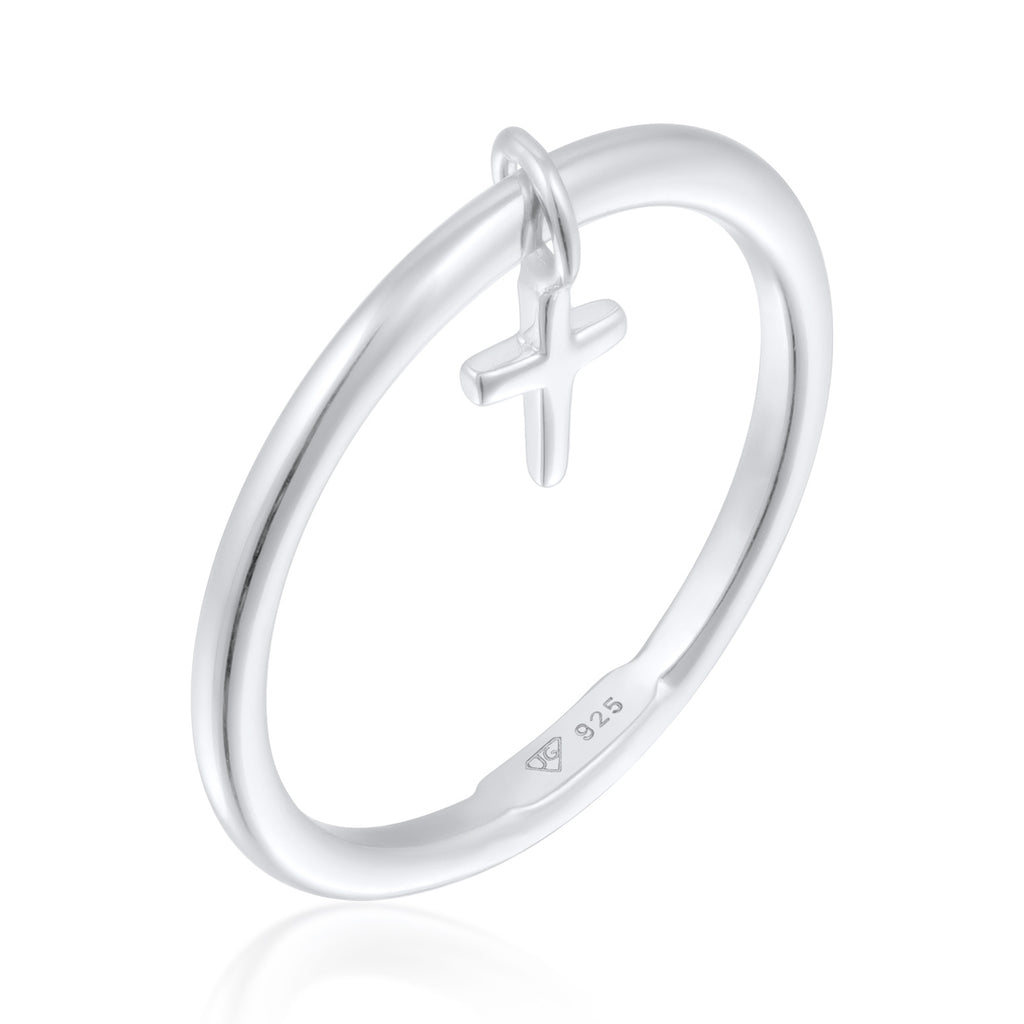 Silber - Elli | Stapelring Kreuz Anhänger | Süßwasserzuchtperle | 925er Sterling Silber