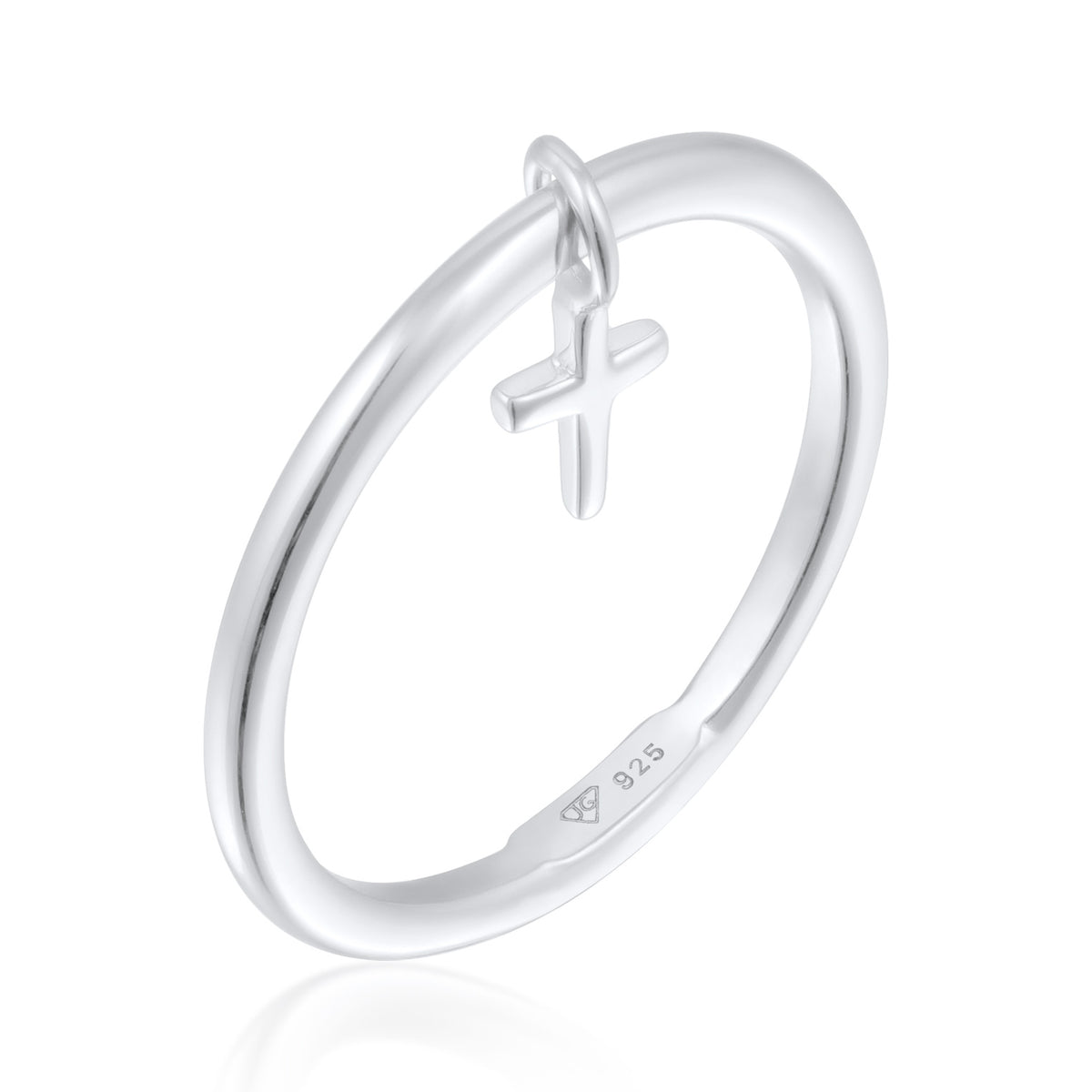 Silber - Elli | Stapelring Kreuz Anhänger | Süßwasserzuchtperle | 925er Sterling Silber