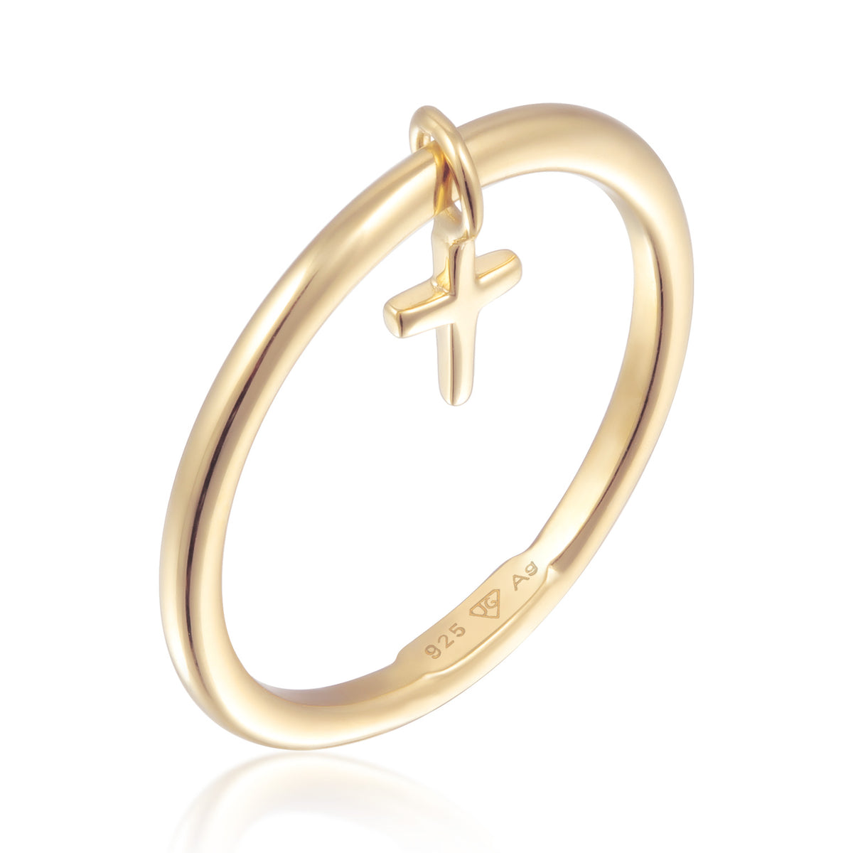 Gold - Elli | Stapelring Kreuz Anhänger | Süßwasserzuchtperle | 925er Sterling Silber Vergoldet