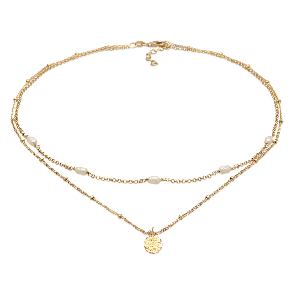 Gold - Elli | Layer-Choker | Süßwasserzuchtperle | 925er Sterling Silber
